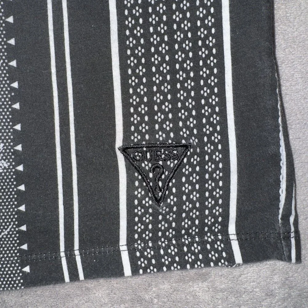 Guess T-Shirt Men's L Black White Floral Vertical Stripe Dark Luxury Urban Retro - Picture 12 of 13